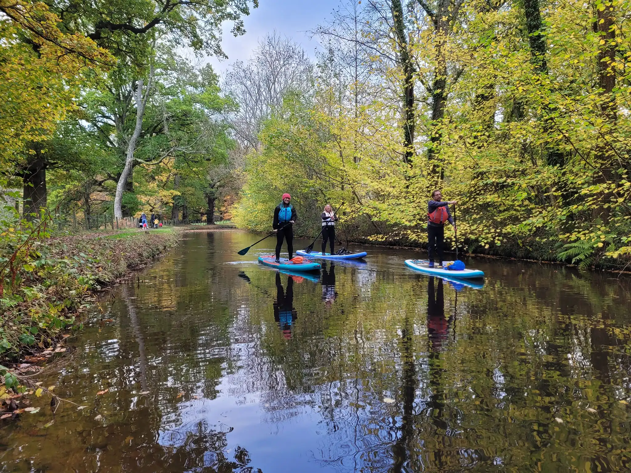 Group of paddleboarders on canal