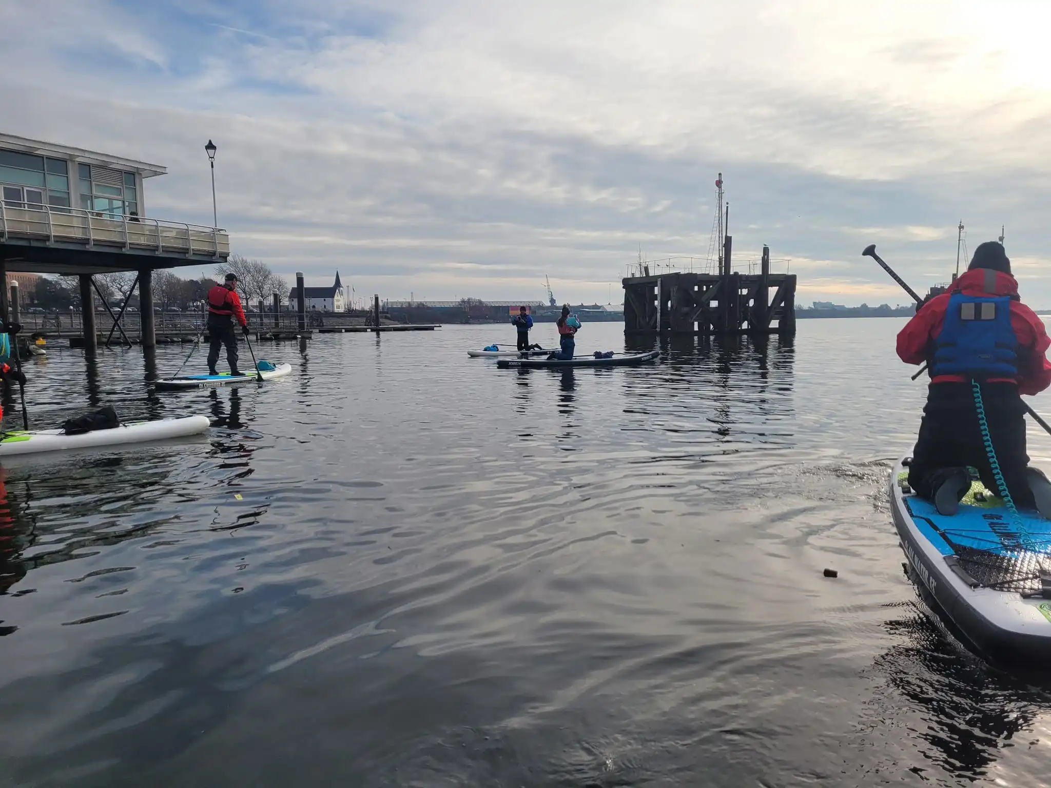 Group of paddleboarders in cardiff bay