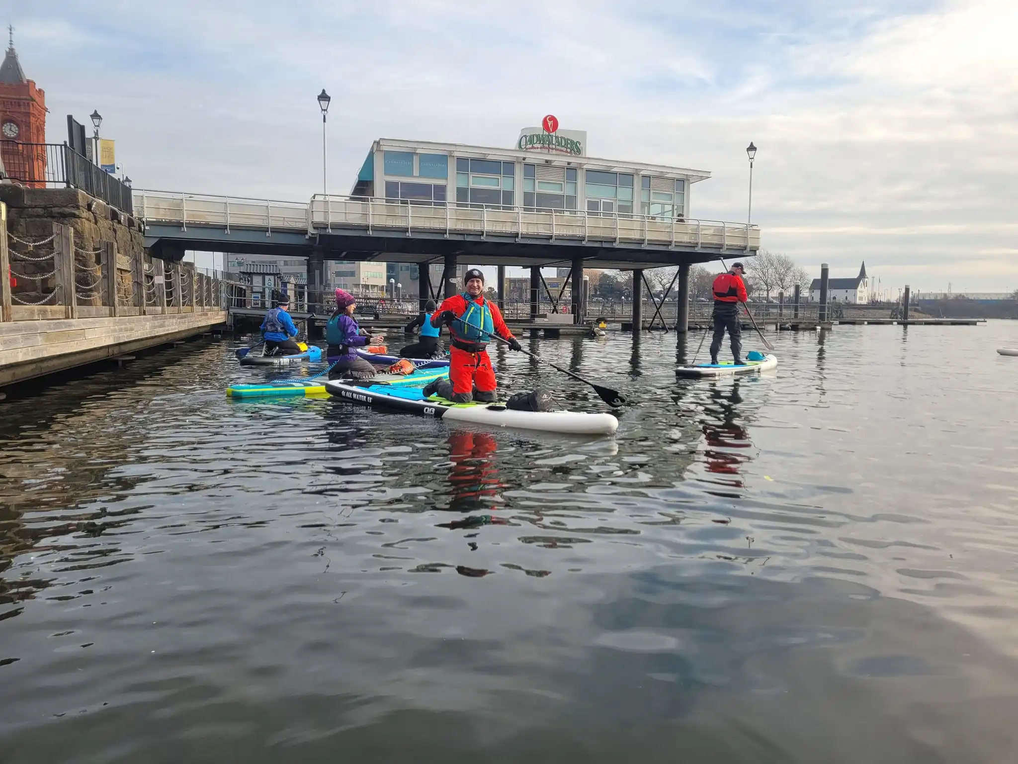 Group of paddleboarders in cardiff bay