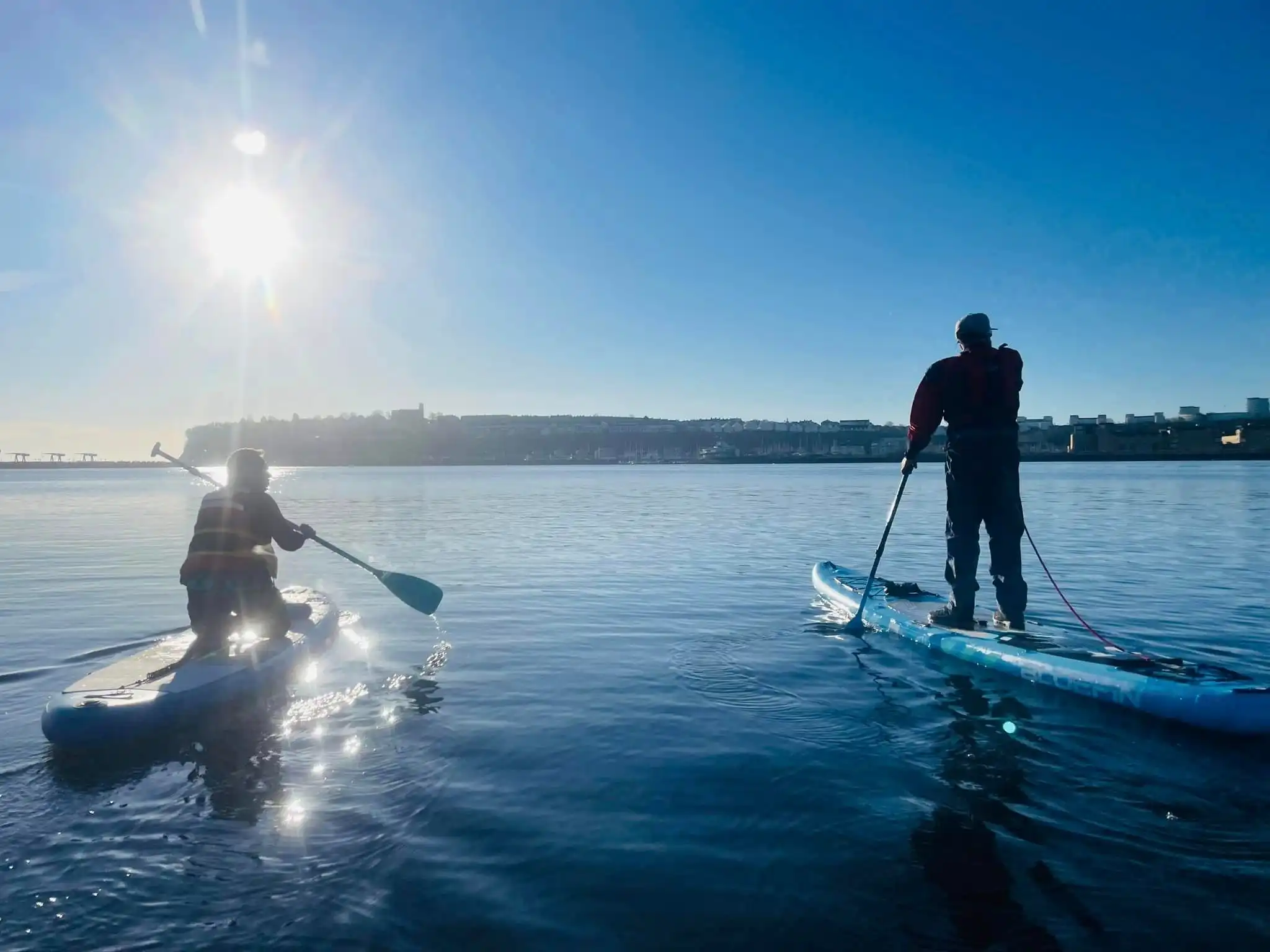 Group of paddleboarders in cardiff bay