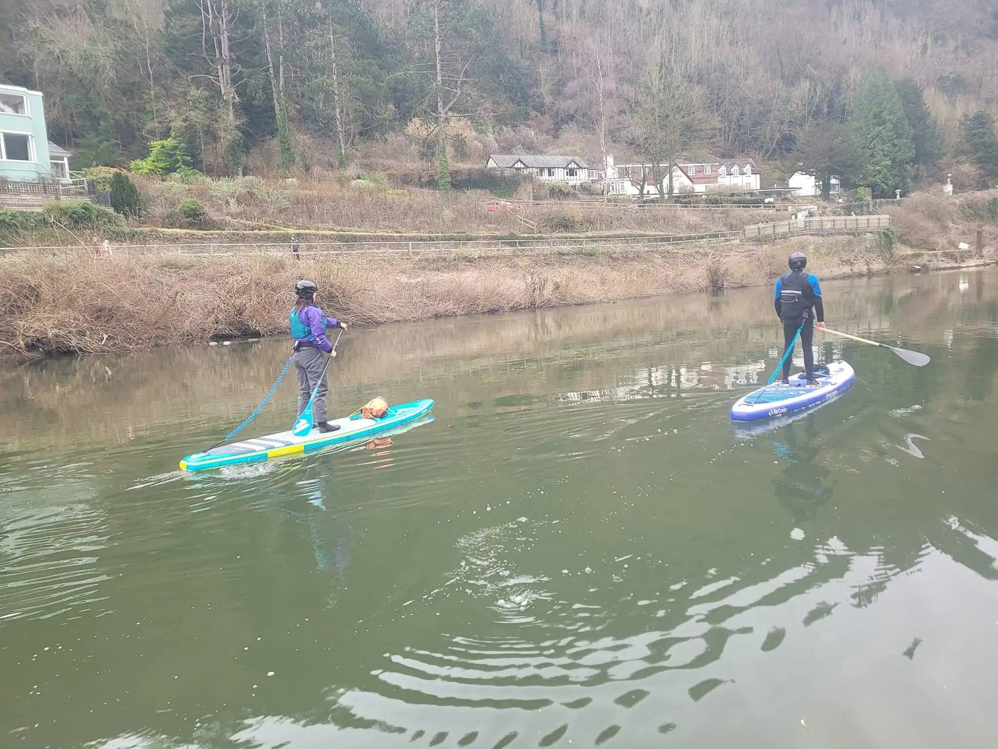 Group of paddleboarders on the river wye