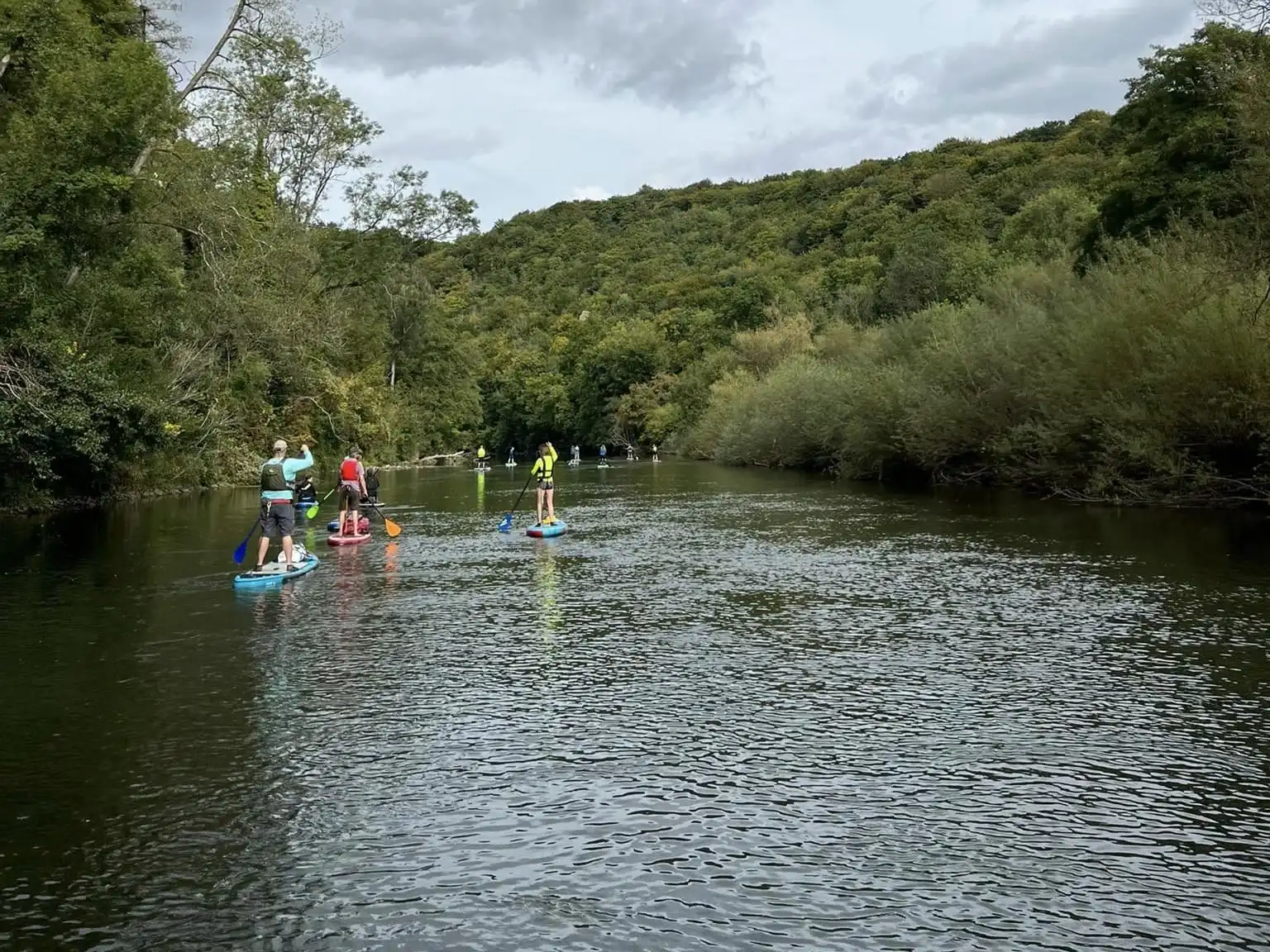 Group of paddleboarders on the river wye